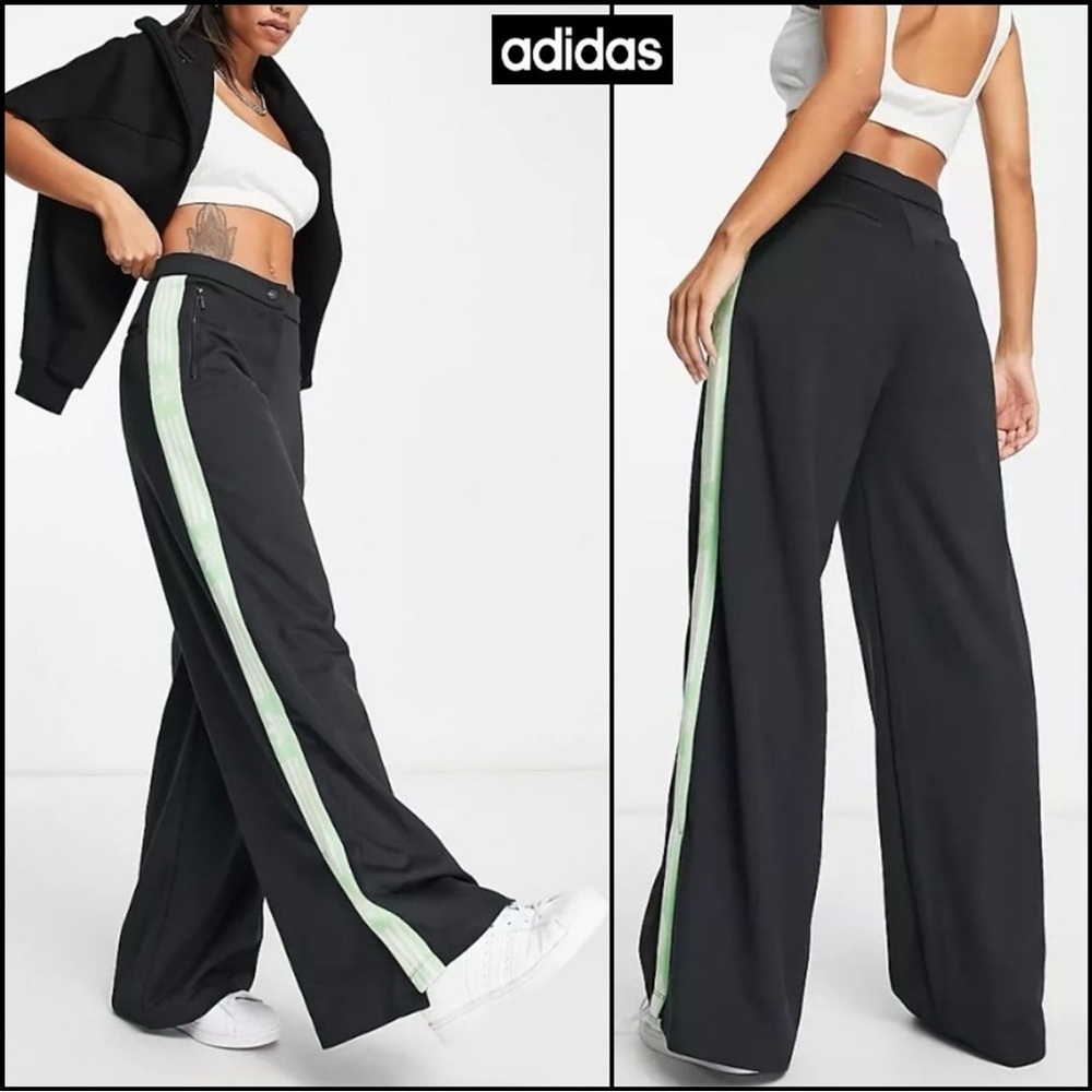 adidas Black Track Pants with Light Green Side Stripe